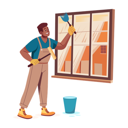 Man Cleaning Window  Illustration