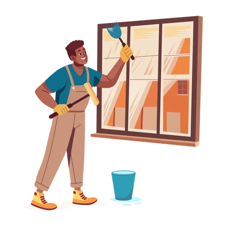 Man Cleaning Window  Illustration