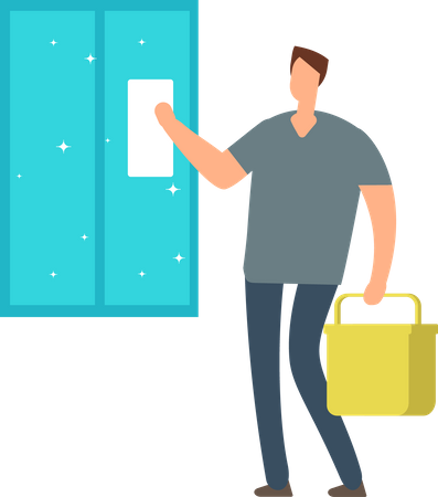 Man cleaning window mirror  イラスト
