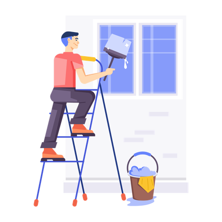 Man Cleaning Window using wiper  Illustration