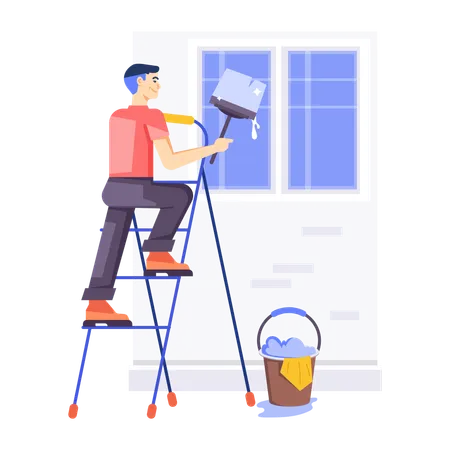 Man Cleaning Window using wiper  Illustration