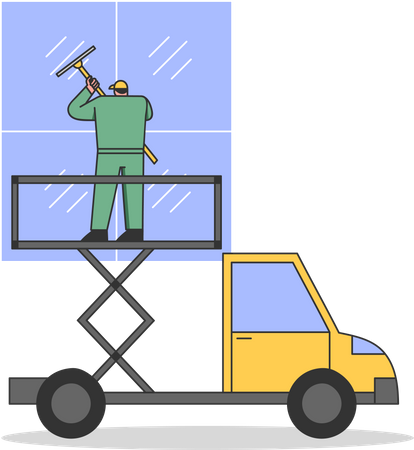 Man Cleaning Windows Facade Of Building Illustration