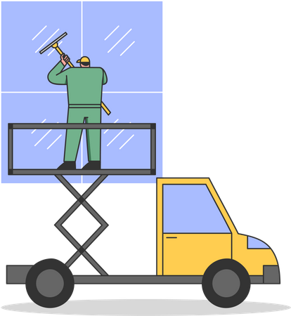 Man Cleaning Windows Facade Of Building  Illustration