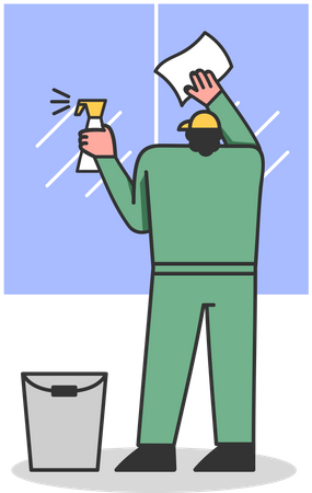 Man Cleaning Windows Facade Of Building  Illustration