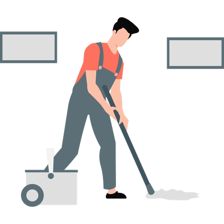 Man cleaning with mop  Illustration