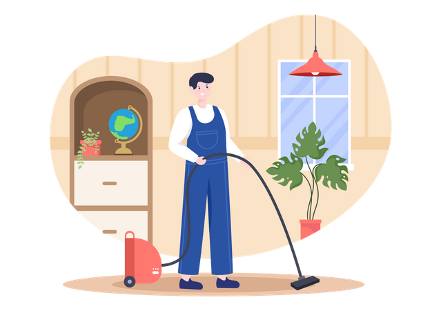 Man cleaning with vacuum cleaner Illustration