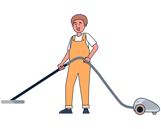 Man cleaning with vacuum cleaner  Illustration