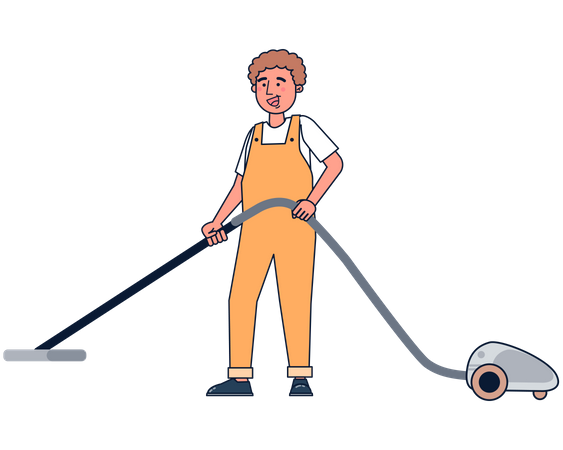 Man cleaning with vacuum cleaner  Illustration