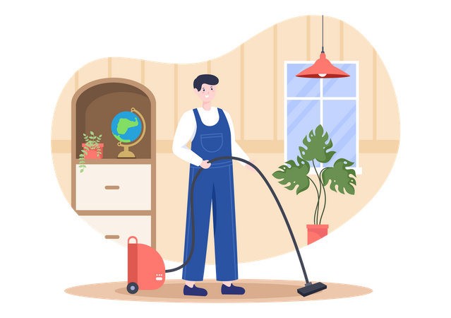 Man cleaning with vacuum cleaner  Illustration