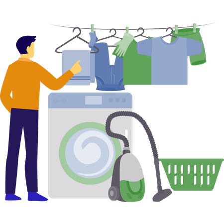 Man cleaning with vacuum cleaner  Illustration