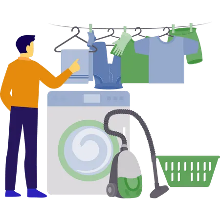 Man cleaning with vacuum cleaner  Illustration