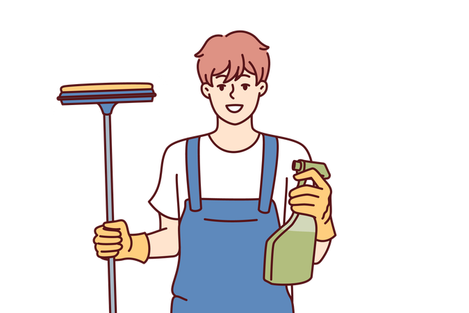 Man cleans window glass  イラスト