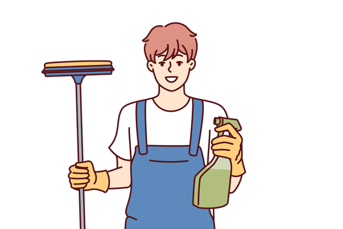 Man cleans window glass  Illustration