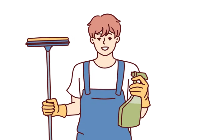 Man cleans window glass  Illustration