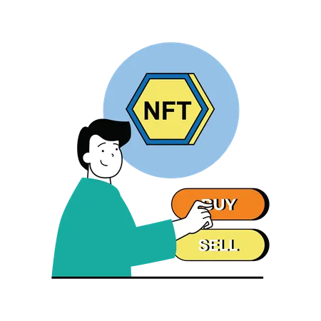Man click on buy button for nft  Illustration