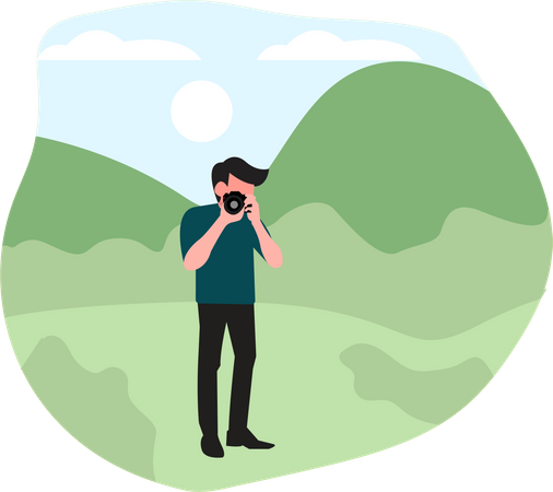 Man click photo while travelling Illustration