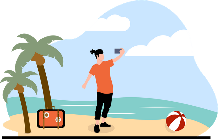 Man click selfie at beach  Illustration