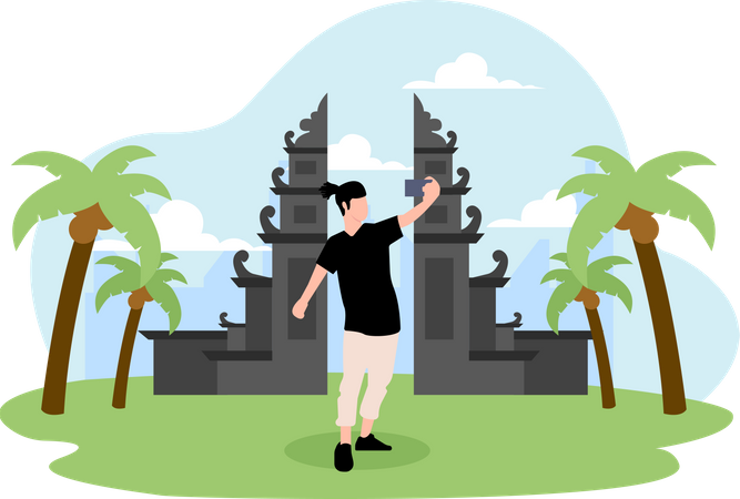 Man click selfie at famous monument  일러스트레이션