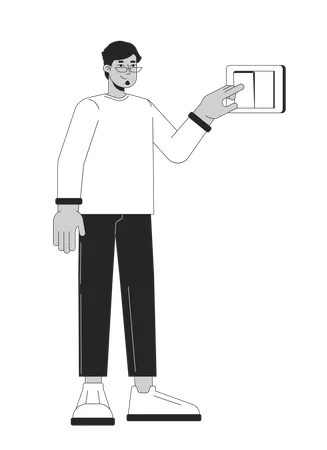 Clicking Light Switch Black And White Cartoon Flat Illustration Arab Adult Guy 2 D Lineart Character Isolated Reduce Carbon Footprint Energy Conservation At Home Monochrome Vector Outline Image Illustration