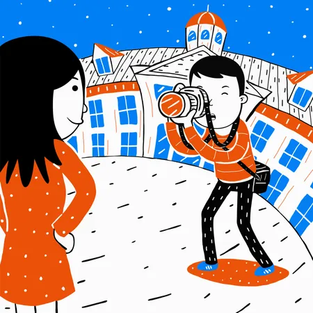 Man clicking photo of girlfriend  Illustration