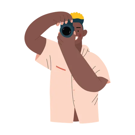 Man clicking photo using camera  Illustration