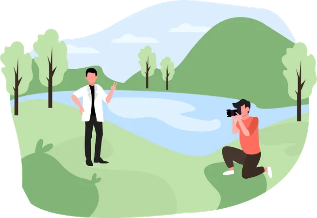 Man clicking photo while travelling  Illustration