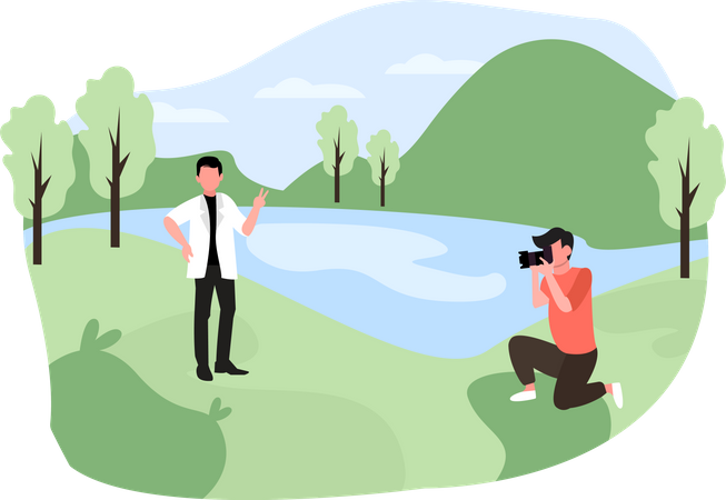 Man clicking photo while travelling  일러스트레이션