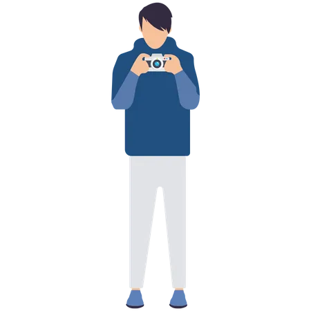 Man clicking picture using camera  Illustration