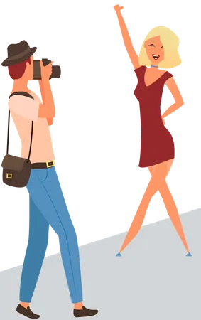 Man clicking pictures of female model  Illustration