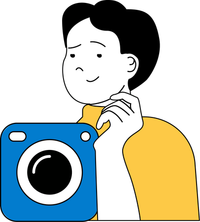 Man clicks his picture on camera  Illustration