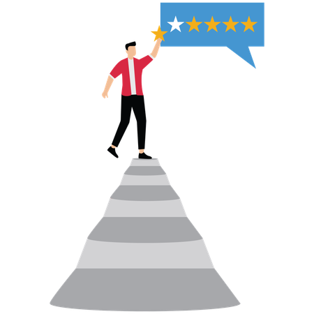 Man climb up ladder to Customer giving five stars rating review  Illustration