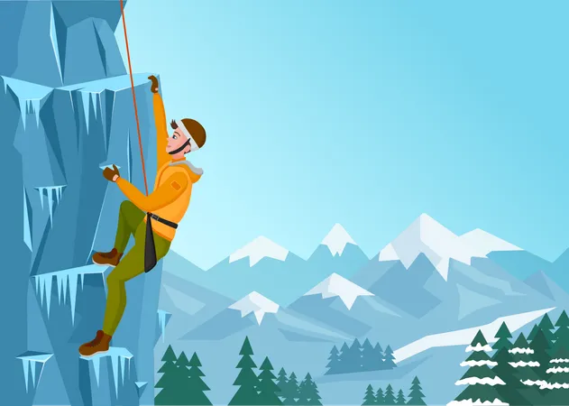 Man climbing cliff Illustration