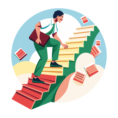 Man climbing endless work stairs  Illustration