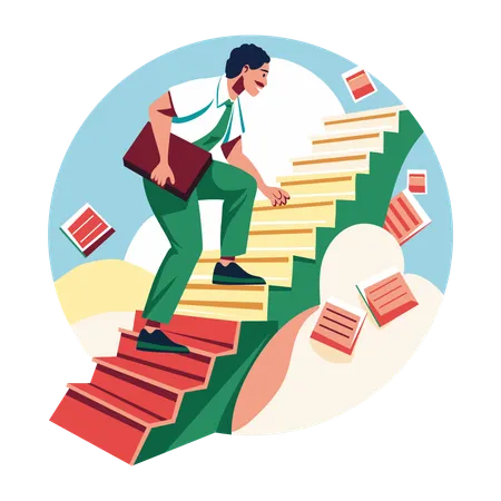 Man climbing endless work stairs  Illustration