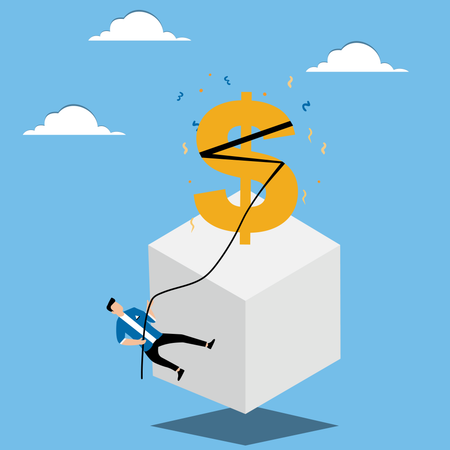 Man climbing it to top of dollar  Illustration