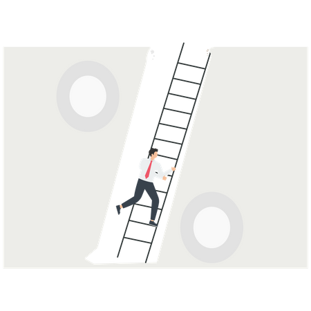 Man climbing ladder out of debt hole  イラスト