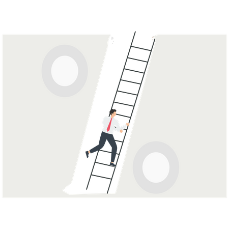 Man climbing ladder out of debt hole  Illustration