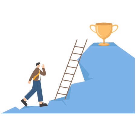 Man climbing mountain and achieving goals  Illustration