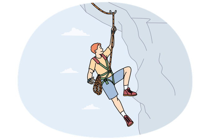 Man climbing mountain with special equipment  Illustration