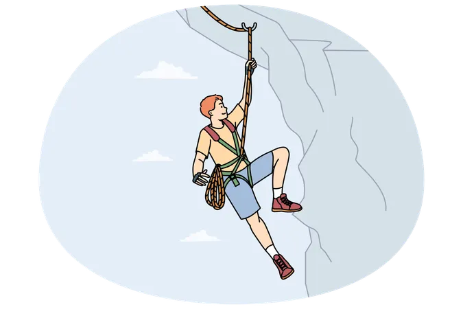 Man climbing mountain with special equipment  Illustration