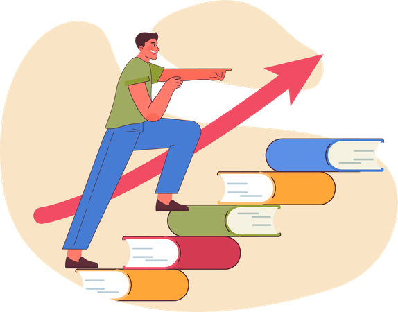 Man climbing on books  イラスト