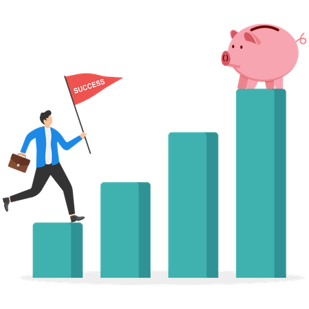 Man climbing on growth graph for savings  Illustration