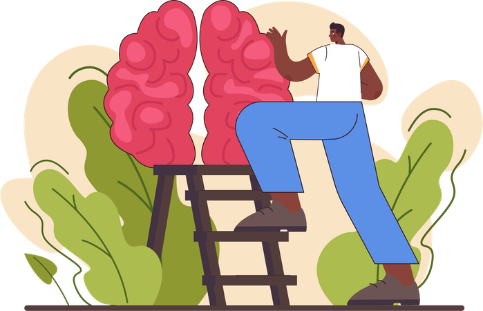 Man climbing on ladder and checking mind  Illustration