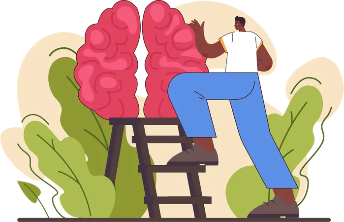 Man climbing on ladder and checking mind  Illustration