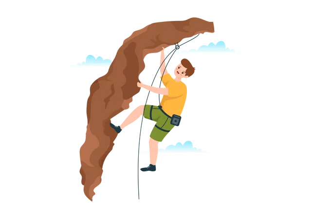 Man climbing rock mountain Illustration