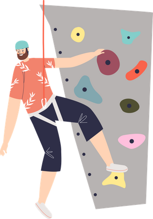 Man climbing rock wall in adventure park  Illustration