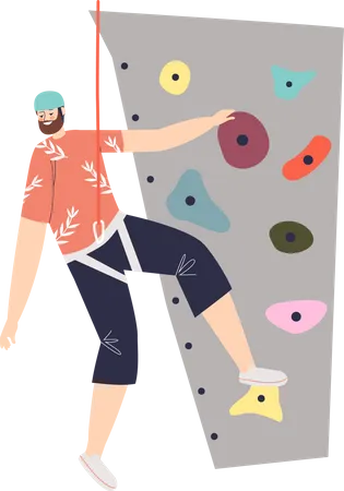 Man climbing rock wall in adventure park  Illustration