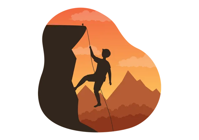 Man climbing rocky mountain Illustration