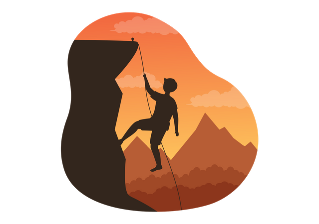 Man climbing rocky mountain  Illustration