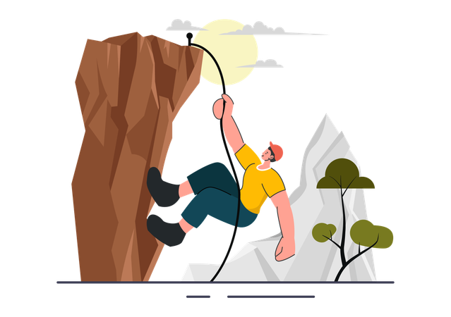 Man climbing rocky mountain  Illustration